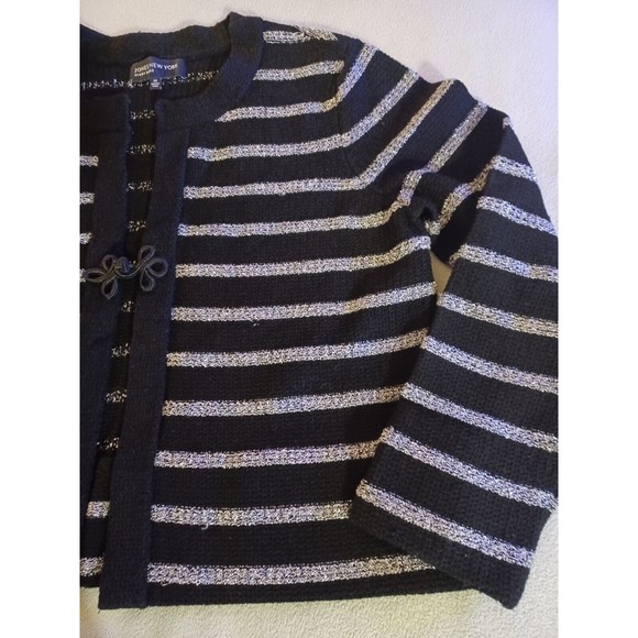 Jones New York Signature Womens Cardigan Black Silver Striped Sweater Medium - Picture 5 of 8
